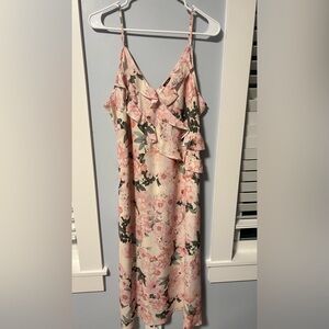 NWT Express Floral Ruffle Slip Dress XL Pink Cream Romantic